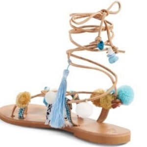 Anthropologie Mabu by Maria BK wraparound pom sandals size 10/40